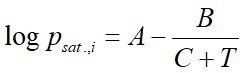 Antoine equation log(p) = A - (B/T+C)