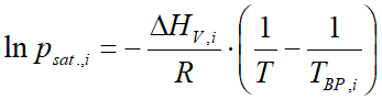 ln(p) = -dH_vap/R * (1/T - 1/T_bp)